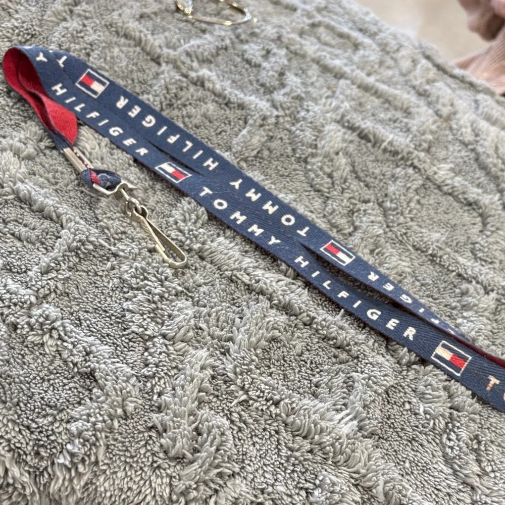 Tommy Hilfiger Navy and Red Logo Lanyard with Metal Clip